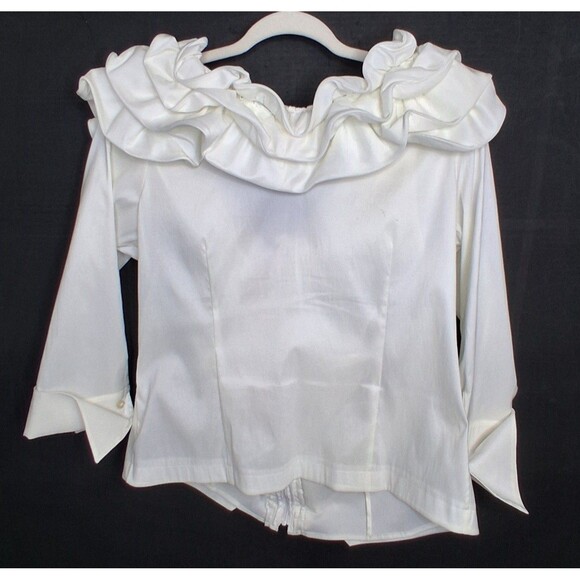 Samuel Dong Womens Zipper Wired Ruffled Cuffed Long Sleeve Jacket Cream Sz L - Picture 8 of 8